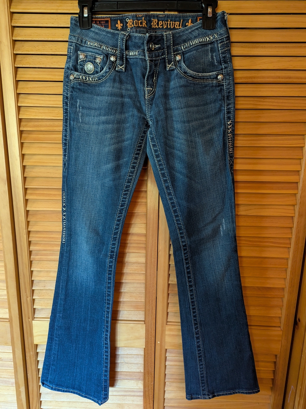 Rock Revival Blue Flare Jeans with Embroidered Pockets